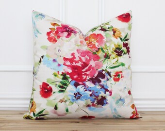 Vibrant Watercolor Pillow Cover • Floral Cushion Cover • Colorful Pillow • Lumbar Pillow • Multi Color Pillows • 20x20 • 16x26 | Tulip