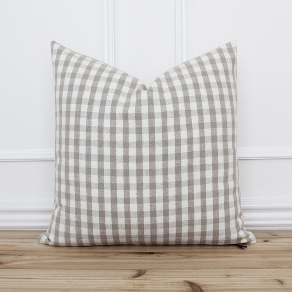 Tan Plaid Pillow Cover • Checkered Pillow • Beige Cushion Cover • Farmhouse Pillows • Designer Pillow Covers | Meadow