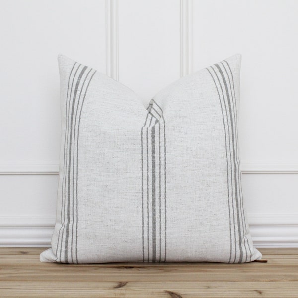 Decorative Pillow Cover with Gray Stripes • Gray Grain Stripe Pillow • Designer Cushion Cover • Neutral Pillow Covers • Lumbar | Marlow
