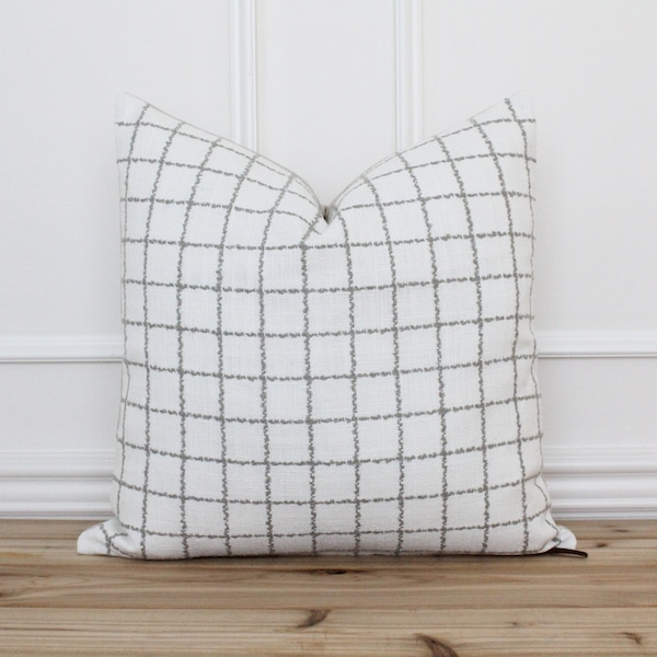 Gray Checkered Pillow Cover • Windowpane Pillow Cover •  Gray Plaid Cushion Cover • Farmhouse Pillows • Custom Made Pillow Covers | Charlie