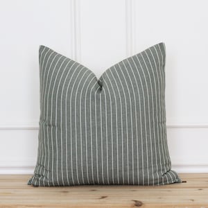Green Stripe Pillow Cover | Pin Stripe Pillow Cover |Green and White Throw Pillow Cover | 20x20 22x22 | Custom Size Accent Pillows | Grady