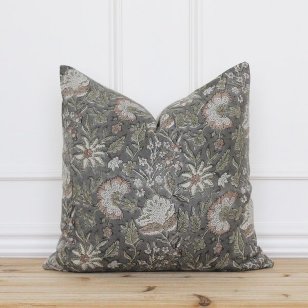 Floral Hand Block Printed Pillow Cover | Indian Block Print Pillow Cover | Handmade Pillow Cover | 20 x 20 | 16 x 26 | Etta