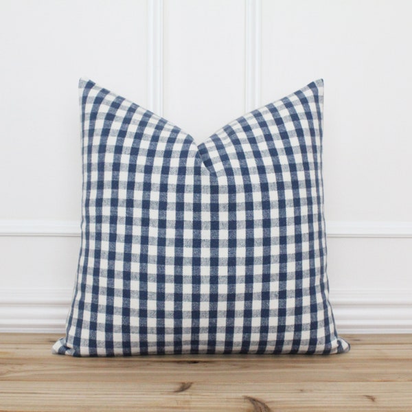 Blue Plaid Pillow Cover • Farmhouse Pillow Cover • Spring Pillow Cover • Traditional Designer Pillow • Handmade Throw Pillow Cover | Lincoln