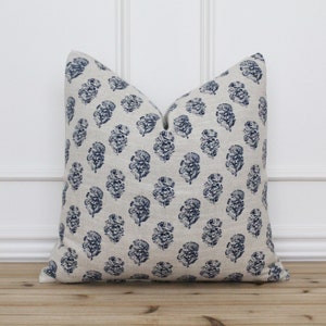 Navy Blue Hand Block Pillow Cover | Floral Pillow Cover | Hand Blocked Pillow Cover | Spring Pillow | Hand Block Cushion Cover || Mallory