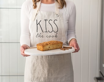 Kiss The Cook Apron | Kitchen Aprons | Baking Apron for Her | Women&#39;s Cooking Apron | Aprons for Women | Linen Apron | Cooking Gift for Mom