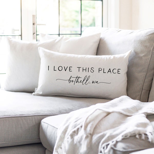 I Love This Place Custom Pillow Cover | Housewarming | Realtor Gift | Vacation Home Decor | Lumbar Throw Pillow | Personalized Pillow