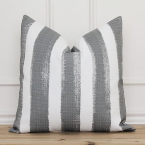 Gray Watercolor  Outdoor Cushion Cover • Grey and White Stripe Outdoor Pillow Cover • Gray Patio Pillow Cover  • Outdoor Pillow Covers | Sam