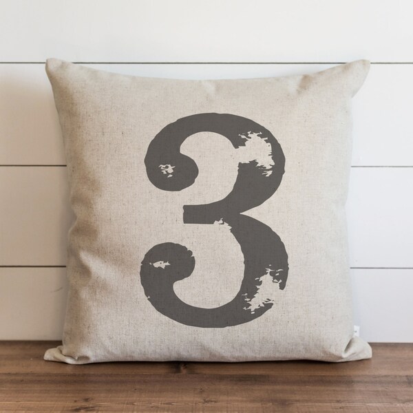 Distressed Typography 20 x 20 Pillow Cover // Number // Housewarming Gift // Throw Pillow // Cushion Cover // Gift for them // Accent Pillow