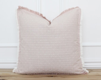 Blush Dotted Fringe Pillow Cover • 20 x 20 Pillow Cover • 26 x 26 • Neutral Pillow • Layering Pillow •  Decorative Pillow • Throw Pillow