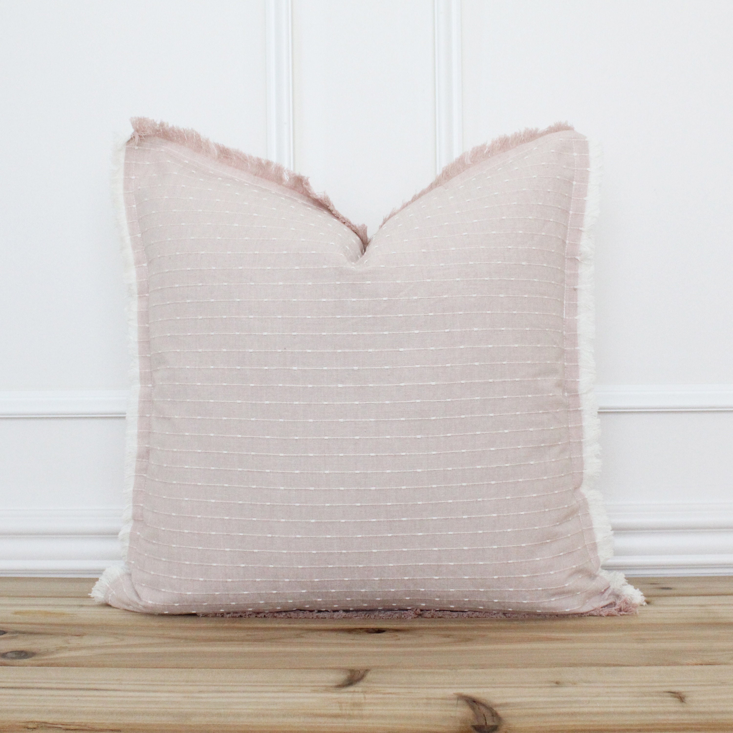 Light Pink Solid Stonewash Throw Pillow with Fringe