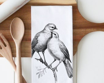 torchon à motif oiseau printanier | Linge à vaisselle | oeuvres d'art vintage | Décoration de cuisine | Amoureux des oiseaux | Cadeau de pendaison de crémaillère | Serviette pour sac de farine | Torchon