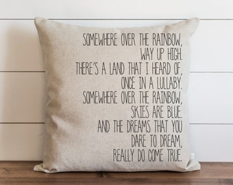 Somewhere Over The Rainbow 20 x 20 Pillow Cover // Lyrics // Throw Pillow // Cushion Cover // Accent Pillow