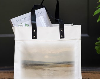 Custom Location Beach Landscape Market Tote | Vintage Art | Personalized Tote Bag | Farmers Market Bag | Beach Bag | Reusable Bag | Canvas