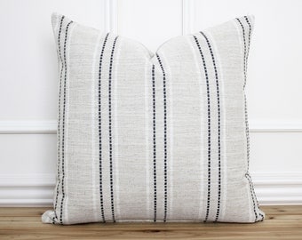 Stripe Pillow Cover • 20 x 20 Pillow Cover • Coastal Pillow • Farmhouse Pillow • Gray and White Striped Pillow • Decorative Pillow | Rowan