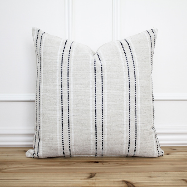 Stripe Pillow Cover • 20 x 20 Pillow Cover • Coastal Pillow • Farmhouse Pillow • Gray and White Striped Pillow • Decorative Pillow | Rowan