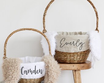 Personalized Easter Basket Liner with Handmade  Bunny Ears and Tail | Custom Name Basket Liner | Easter Basket Liner for Baby Boys and Girls