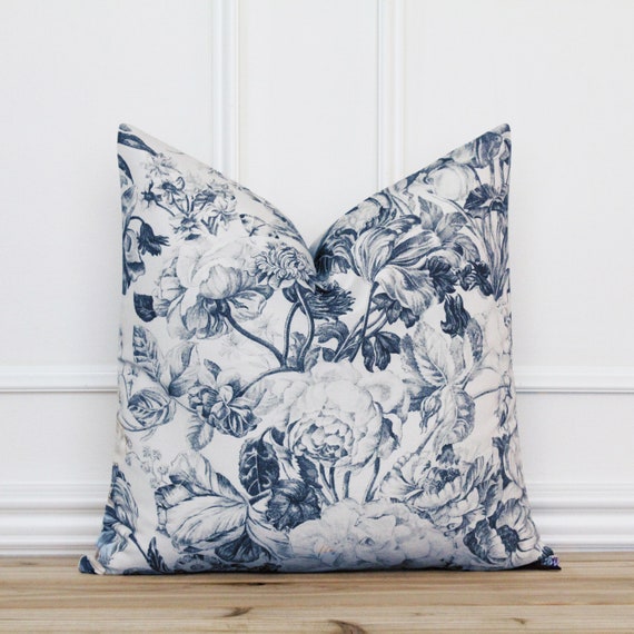Blue Floral Pillow Cover Handmade Designer Pillows Etsy