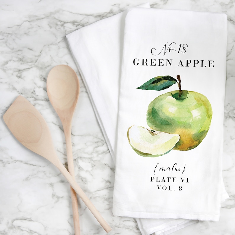 Kitchen Towel Wedding Gift Green Apple Dish Towel Kitchen Decor Wedding Favor Housewarming Gift Flour Sack Towel