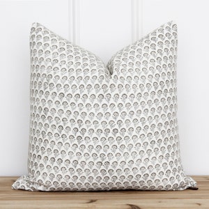 Beige Floral Hand Block Pillow Cover | Botanical Floral Pillow Cover | Indian Block Printed Pillow Cover | 20 x 20 | 16 x 26 || Morgan