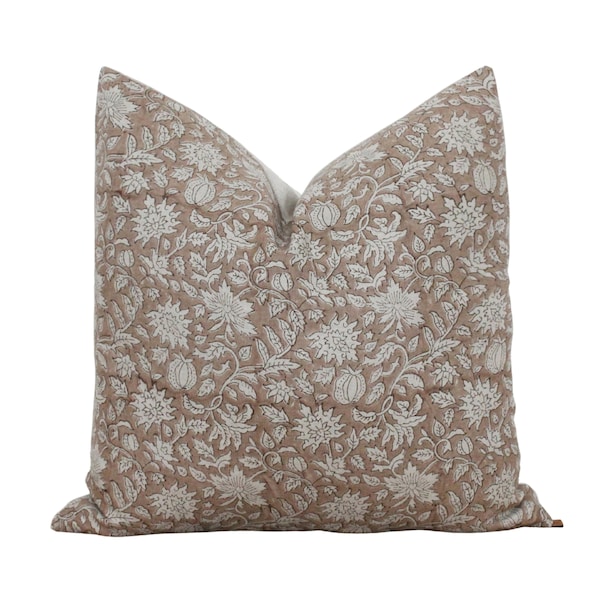 Housse de coussin marron imprimé bloc | Housse de coussin d'automne | Housse de coussin botanique | Housse de coussin à imprimé block | 20 x 20 | 16 x 26 || Lata