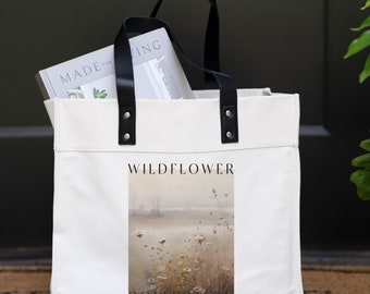 Wildflower Collection Market Tote | Farmers Market | Flower Market Bag | Reusable Shopping Bag | Vintage Art | Aesthetic Bag | Canvas Tote