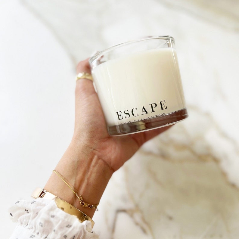 Coconut & Sandalwood Scented Candle Relaxing Candle All Natural Vegan Soy Candle Alternative Hand Poured in Small Batches Escape image 1