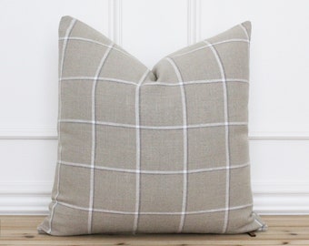 Tan Plaid Pillow Cover • Beige and White Throw Pillow • Decorative Plaid Pillow • Plaid Pillow Covers • Farmhouse Accent Pillow || Georgia