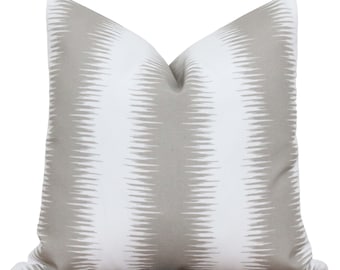 White and Beige Stripe Outdoor Pillow | 20 x 20 Outdoor Pillow Cover | Outdoor Lumbar Pillow | Neutral Outdoor Pillow Cover | Christian