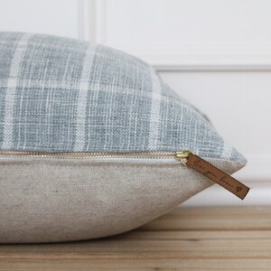 Blue Plaid Pillow Cover | Plaid Accent Pillow | Chenille Decorative Throw Pillow | Handmade Pillow Cover | Farmhouse Pillow Covers | Helen image 2