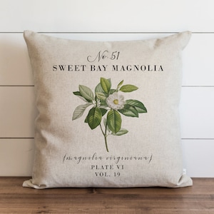 Funda de almohada Sweet Bay Magnolia / 18 x 18 / 20 x 20 / Funda de almohada botánica / Floral / Decoración del hogar de primavera / Almohada de verano / Jardín