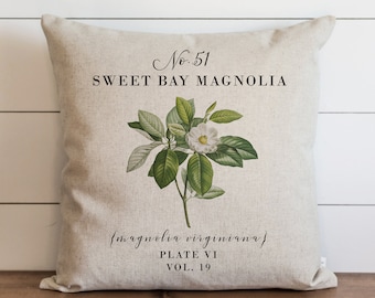 Sweet Bay Magnolia Pillow Cover | 18 x 18 | 20 x 20 | Botanical Pillow Cover | Floral | Spring Home Decor | Summer Throw Pillow | Garden