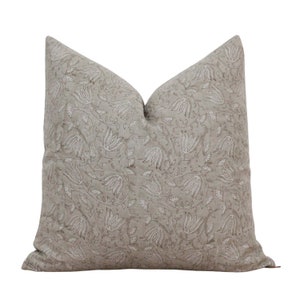 Hand Blocked Floral | Tan Floral | Neutral Floral Pillow Cover | Hand Blocked Pillow Cover | Brown Floral | Neutral Throw Pillow | Wren