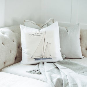 Custom Location Sailboat Pillow Cover | Coastal Home Decor | Housewarming Gift | Custom Throw Pillow | Nautical Decor | Sailboat Decor