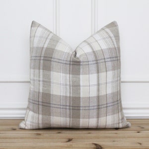 Neutral Plaid Pillow Cover • Plaid Throw Pillow • Custom Designer Pillows • Decorative Pillow • Farmhouse • Simple Throw Pillows || Zara
