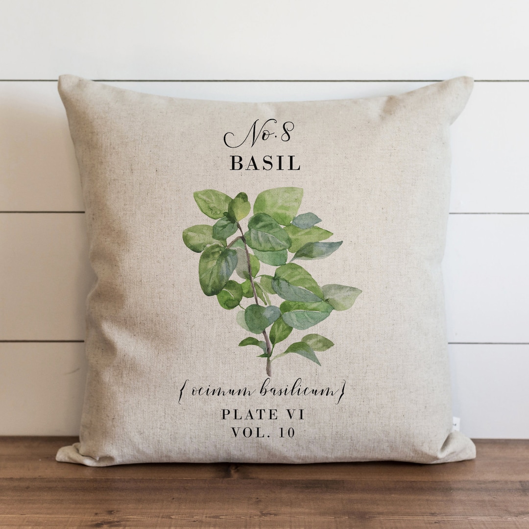 Basil Pillow Cover 18 X 18 20 X 20 Botanical Pillow Cover Floral Herbs