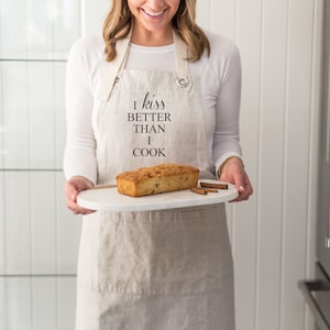 I Kiss Better Than I Cook Apron | Women Apron | Gift for Her | Baking Apron with Pocket | Funny Apron | Cooking Apron for Her | Hostess Gift
