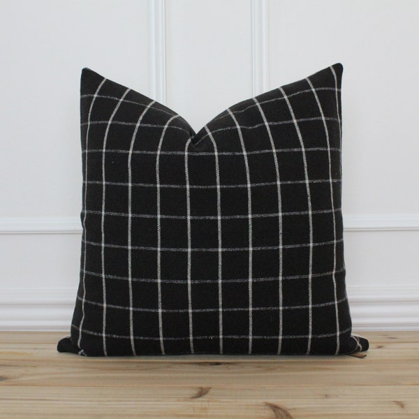 Black Windowpane Pillow Cover • Black checkered Pillow Cover • Farmhouse Pillows • Decorative Throw Pillow • Accent Pillow • Lumbar | Lennon