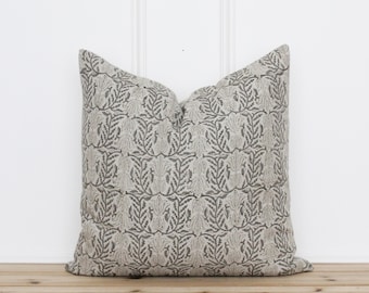Indian Hand Block Pillow Cover | Gray Hand Blocked Print Pillow Cover | Fall Throw Pillow Covers | Gray Block Printed Pillow Cover || Kensi