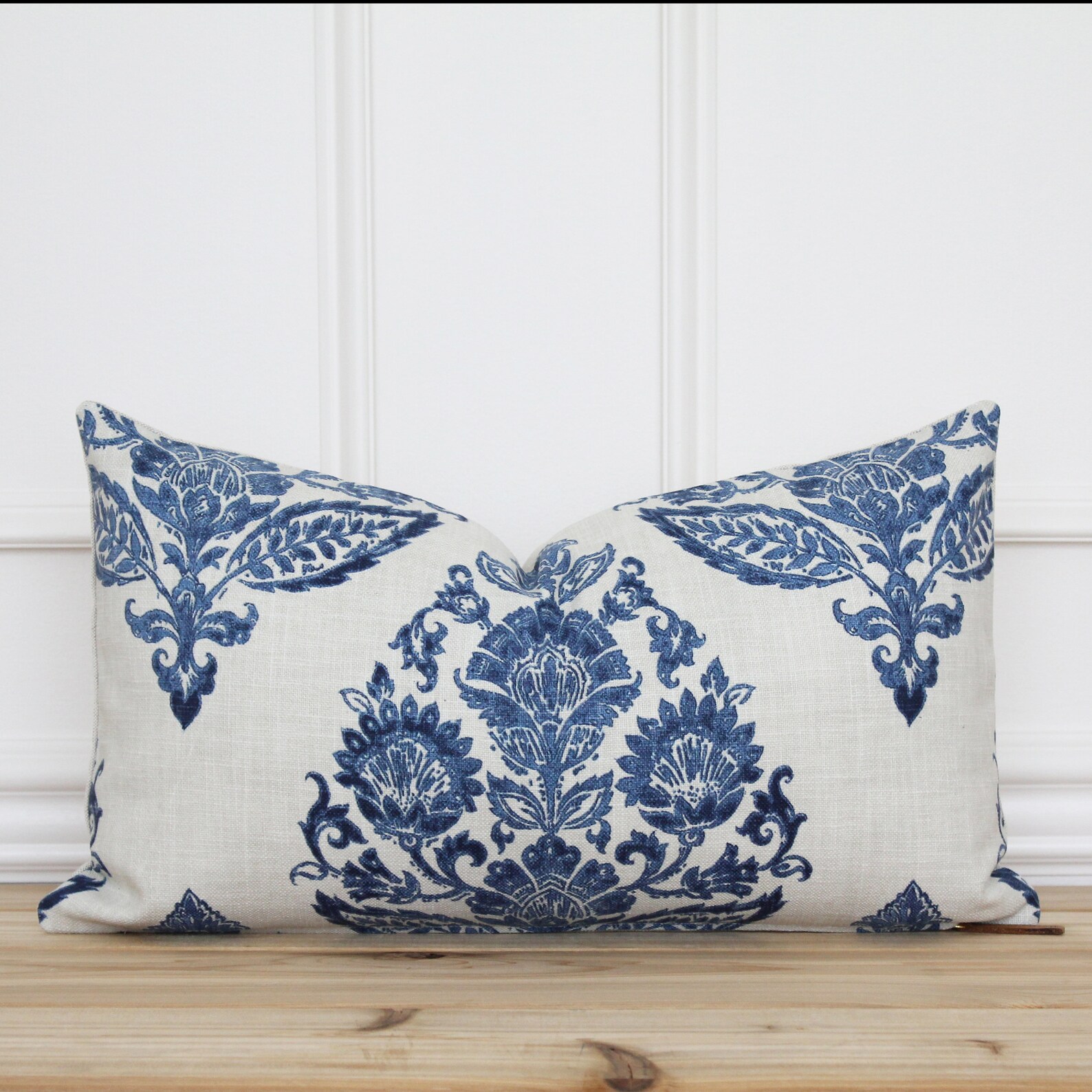 Blue Floral Pillow Cover Decorative Medallion Throw Pillow Etsy