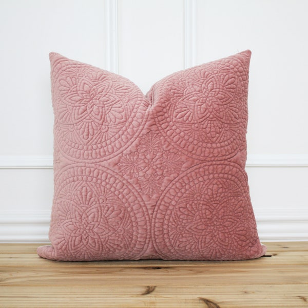 Rose Velvet Medallion Pillow Cover • Blush Pillow • Textured Pillow • Velvet Pillow • 20x20 • Designer Pillow • Decorative Pillow | Rose