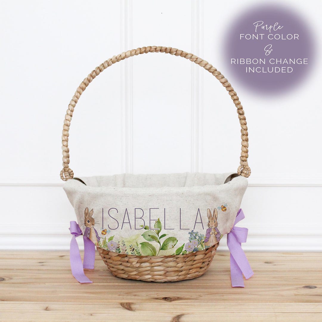 Personalized Purple Bunny Easter Basket Liner With Purple Ribbon and ...