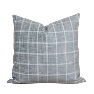 Blue Plaid Pillow Cover | Plaid Accent Pillow | Chenille Decorative Throw Pillow | Handmade Pillow Cover | Farmhouse Pillow Covers | Helen image 3