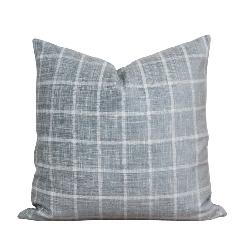 Blue Plaid Pillow Cover | Plaid Accent Pillow | Chenille Decorative Throw Pillow | Handmade Pillow Cover | Farmhouse Pillow Covers | Helen image 3