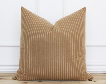 Pin Stripe Cognac Pillow Cover | Tan and White Stripe Pillow Cover | Fall Pillow Cover | Decorative Pillow | Custom Pillow Cover | Carlton