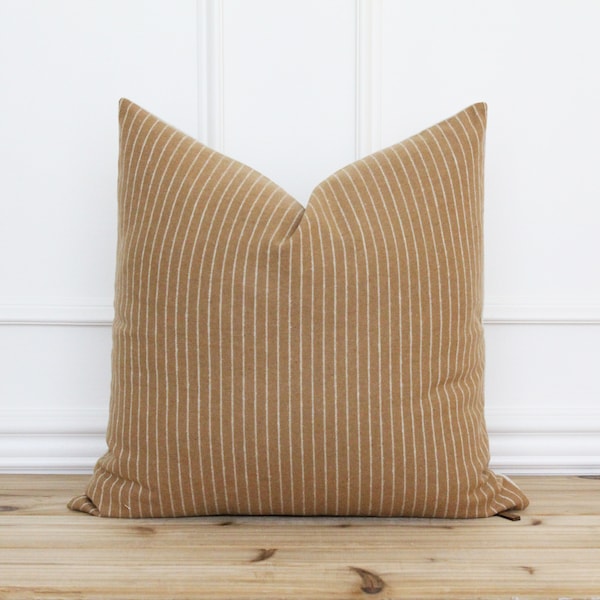 Pin Stripe Cognac Pillow Cover | Tan and White Stripe Pillow Cover | Fall Pillow Cover | Decorative Pillow | Custom Pillow Cover | Carlton