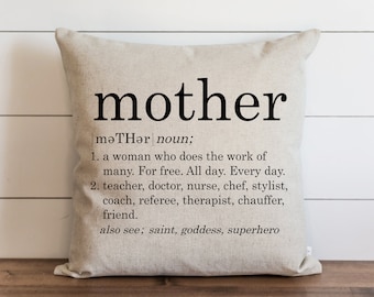 Poszewka na poduszkę Mother Definition | Prezent dla mamy | Prezenty na Dzień Matki | Prezent dla mamy | Poduszki dekoracyjne | 20x20 | 18x18 | Prezent dla mamy | Wystrój domu