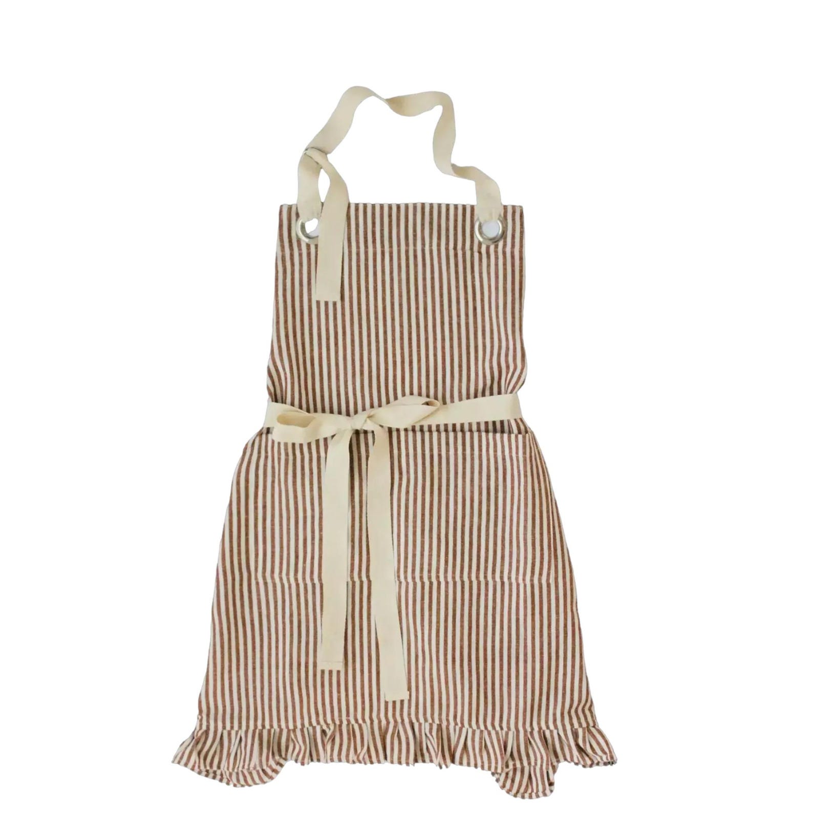 Ruffle Pin Stripe Apron, Color - Rust