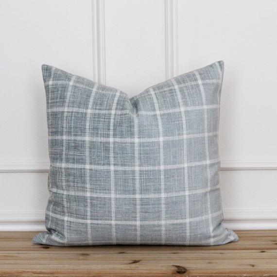 Blue Plaid Pillow Cover | Plaid Accent Pillow | Chenille Decorative Throw Pillow | Handmade Pillow Cover | Farmhouse Pillow Covers | Helen