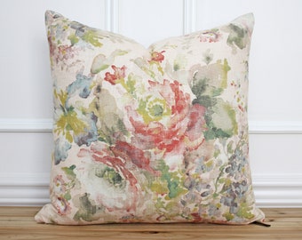 Pink Floral Pillow Cover • 20x20 Throw Pillow •  Linen Pillow Cover • Designer Pillow • Blush Floral Pillow • Decorative Pillow || Sophie