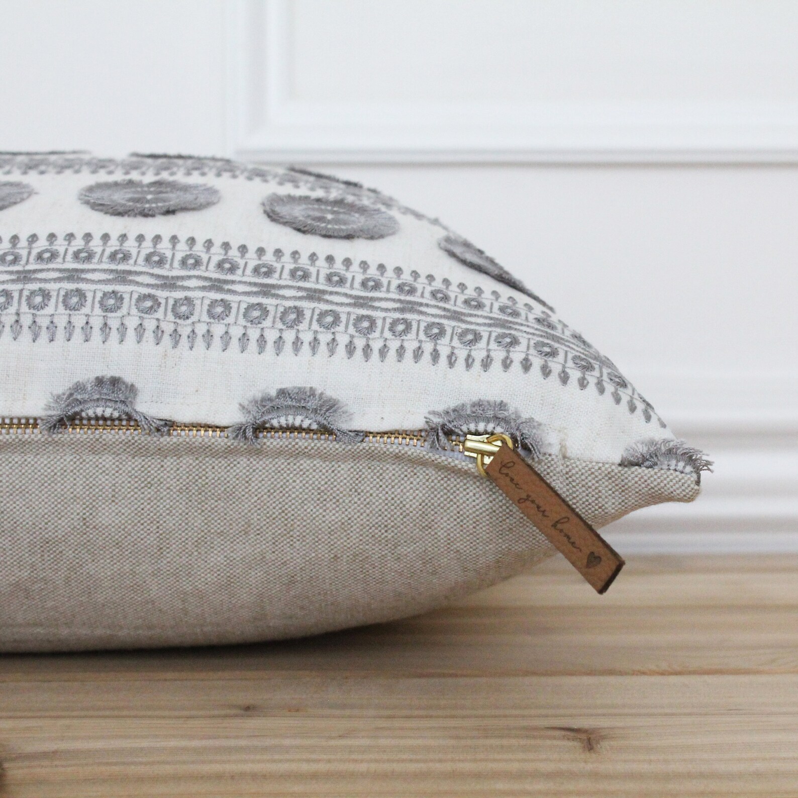 Gray Embroidered Pillow Cover Grey Farmhouse Pillow Cover Etsy